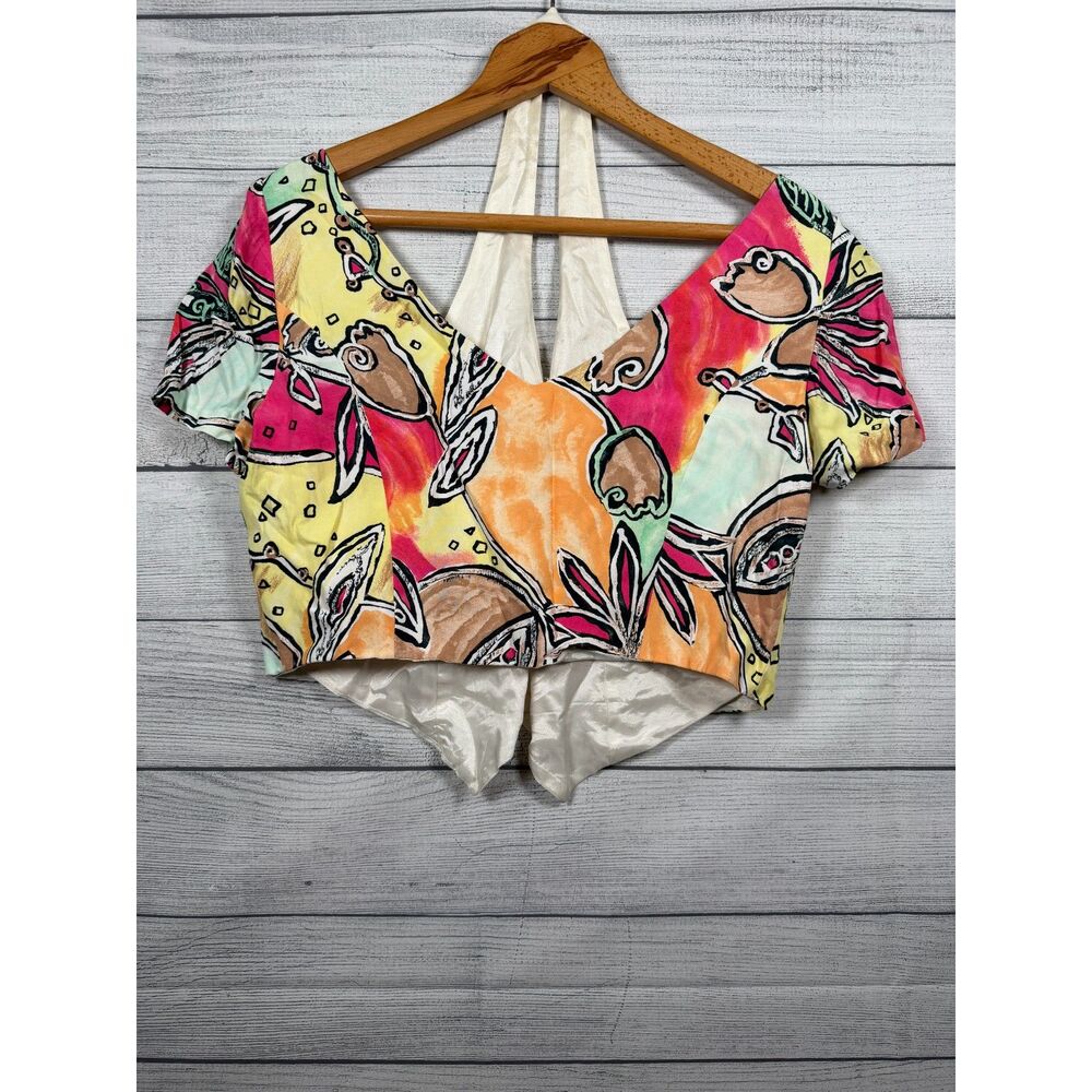 Vintage Cline & Kolarek Women's 12 Multicolor Halter Crop Top 1260
